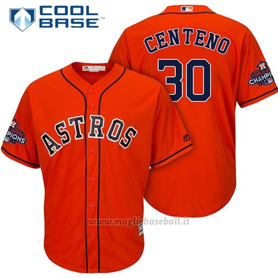 Maglia Baseball Uomo Houston Astros 2017 World Series Campione Juan Centeno Arancione Cool Base